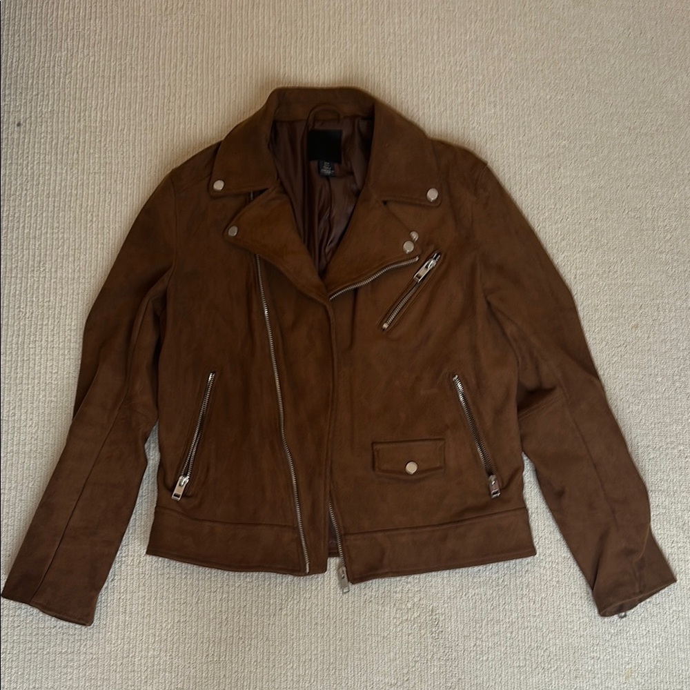 Brown Faux Suede Moto Jacket